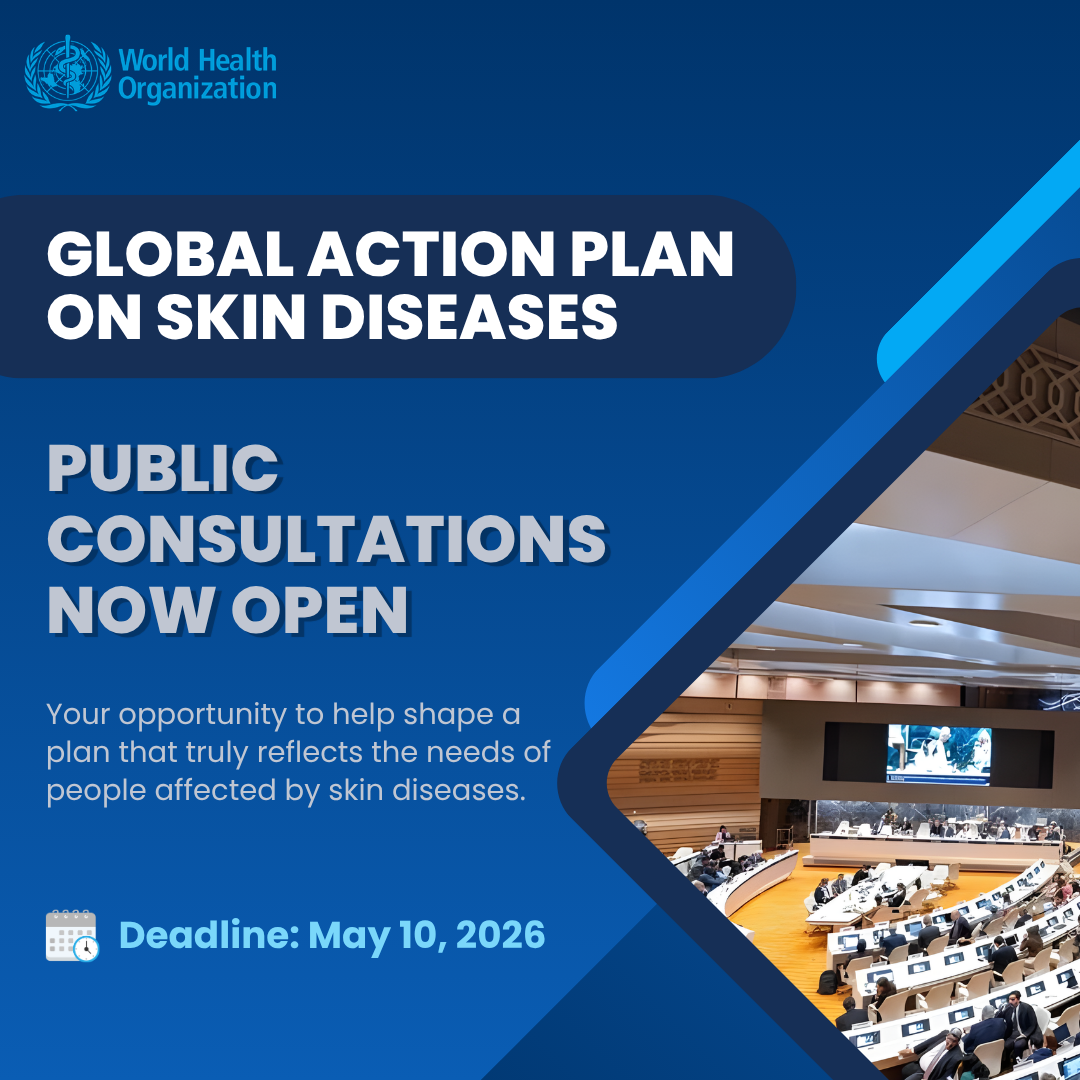Close up of a girls face with skin condition, and text that reads "Tell policy-makers its about your skin and so much more"
